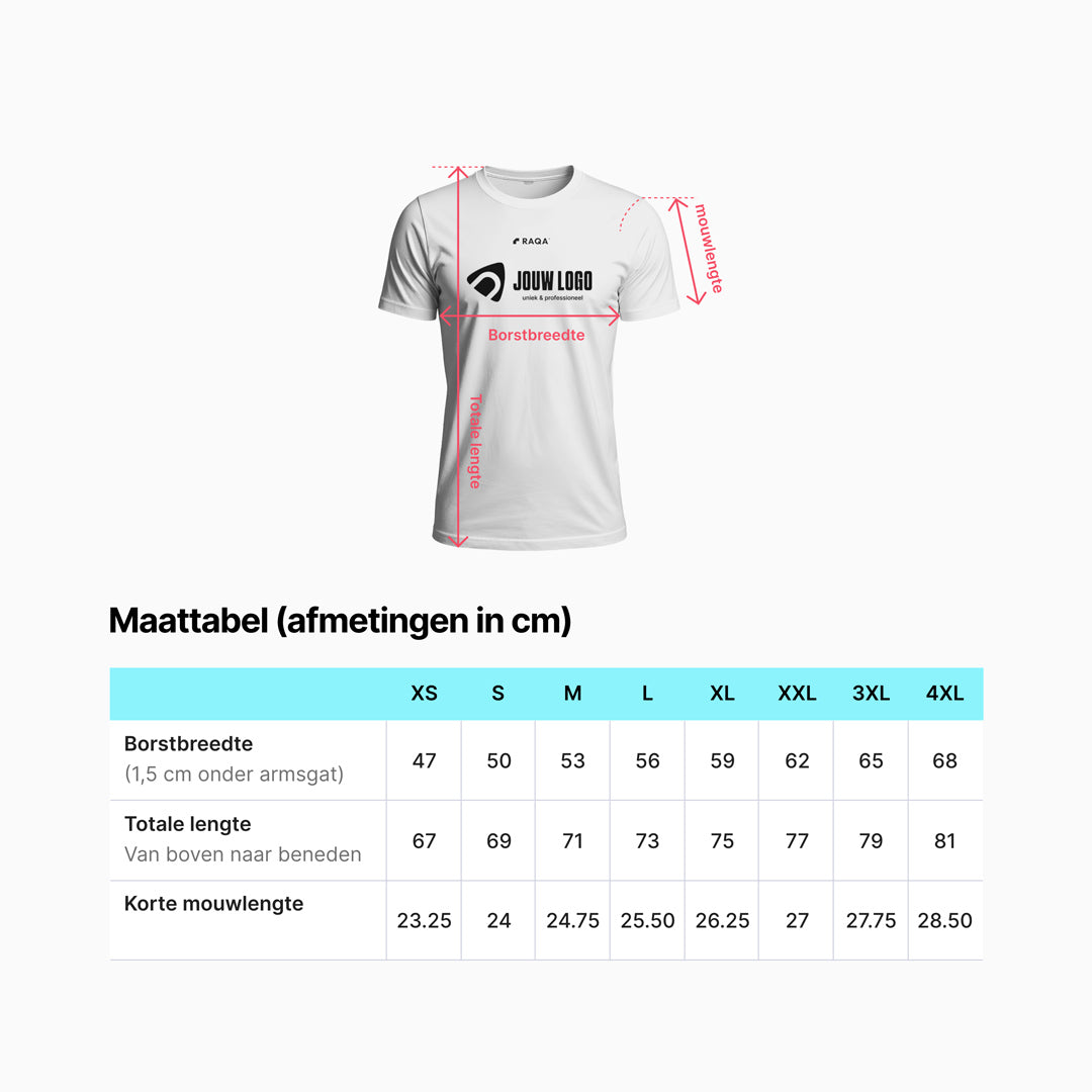 Maattabel bedrijf logo padel shirt