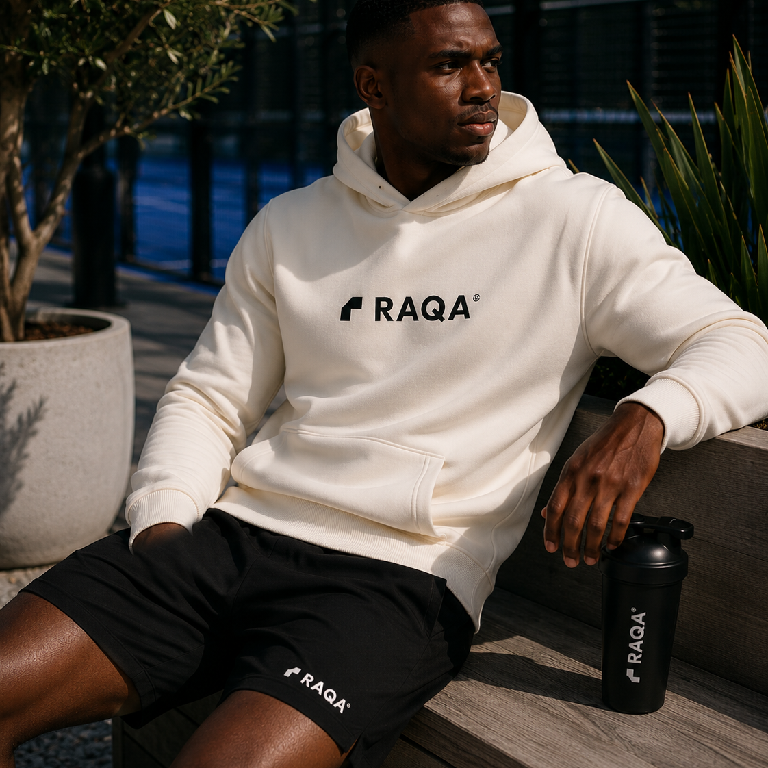 padel hoodie gebroken wit heren