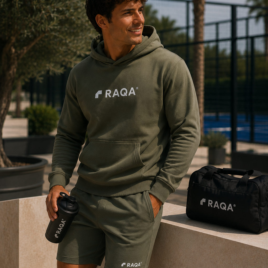 padel hoodie khaki heren