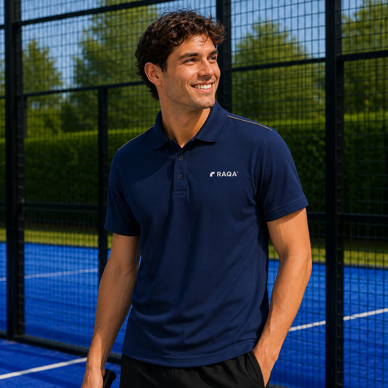 polo heren navy blue met grijze streep