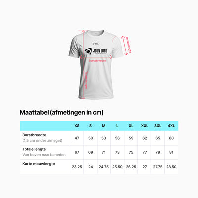Maattabel bedrijf logo padel shirt