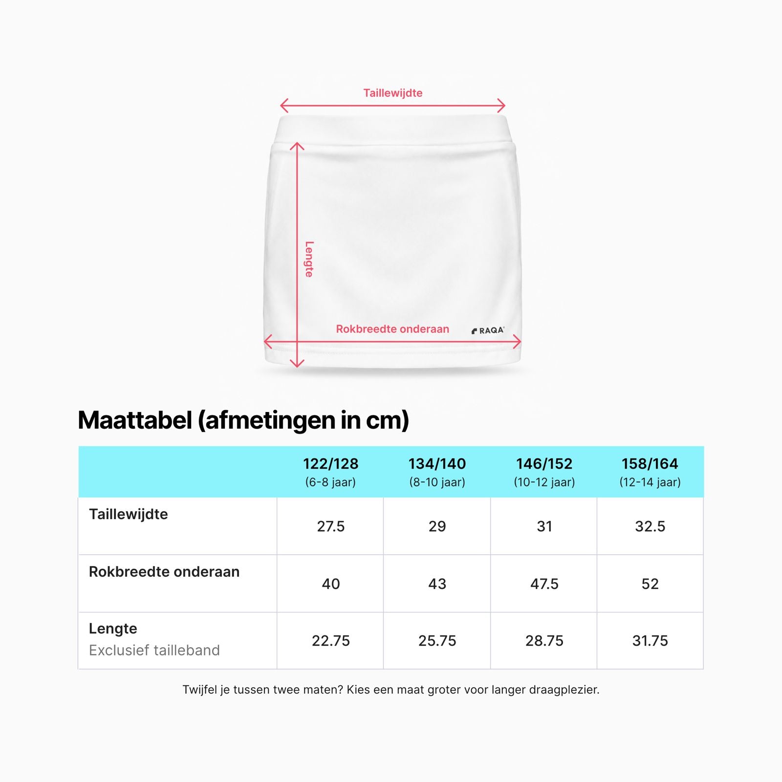 Maattabel sport rokje
