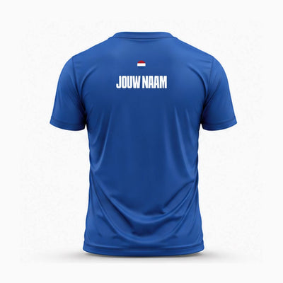 sportshit met eigen naam en vlag - blauw